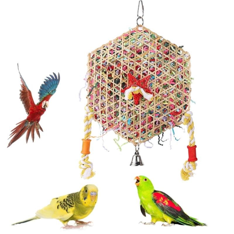 Y3NA Bird Toy Tearing Chewing Toy for Teeth Rattan Shredded Paper Cage Hanging Toy Pet Grinding Teeth Toy