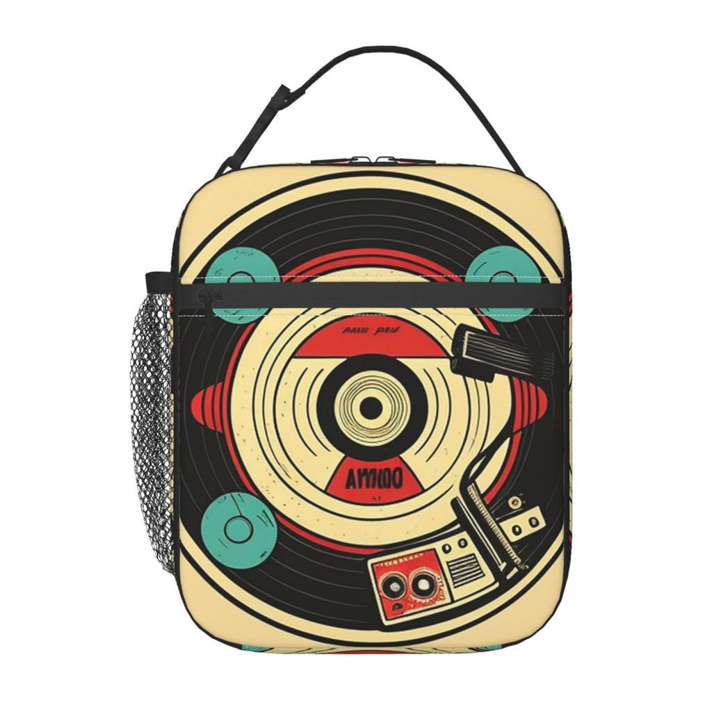 Vintage Record Player Vinyl Album Design Insulated Lunch Bag for Women Kids Leakproof Food Boxes Thermal Lunch Box Tote