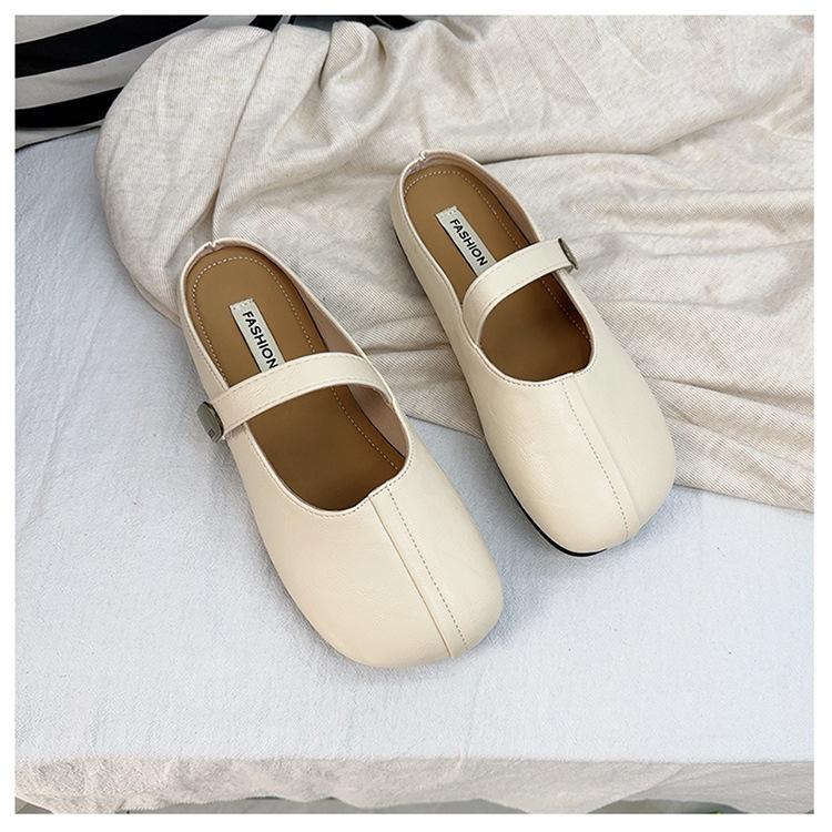Summer fashion bag head half tray shoes girl 2025 new versatile fairy style square head flat bottom with skirt half slippers