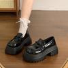 French Black Platform Heightening Loafers Women's 2025 Spring New Versatile One-pedal College Style Small Leather Shoes