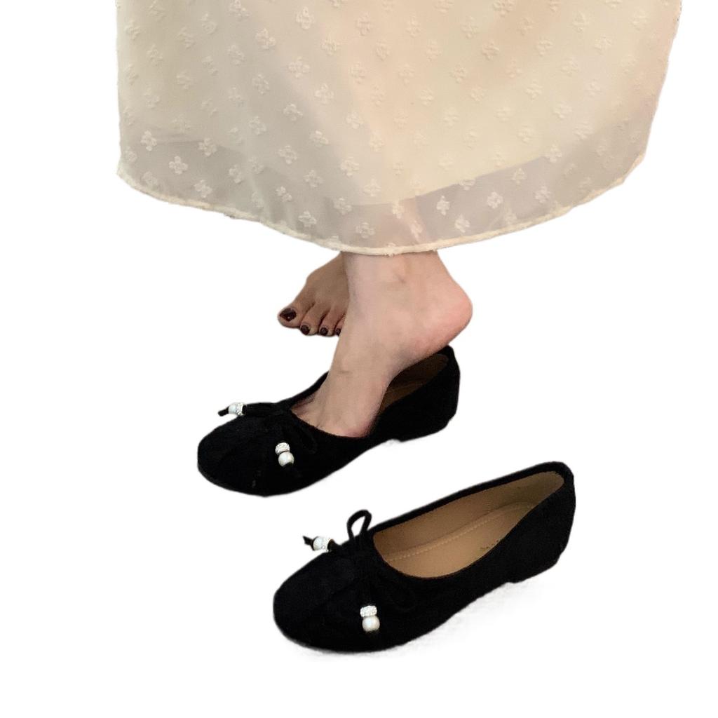 French Retro Suede Ballet Single Shoes Women's 2025 Autumn New Korean Version One-word Strap Flat Mary Jane Women's Shoes