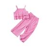Girls' Off-Shoulder Set - Solid Color Top & Wide Leg Pants