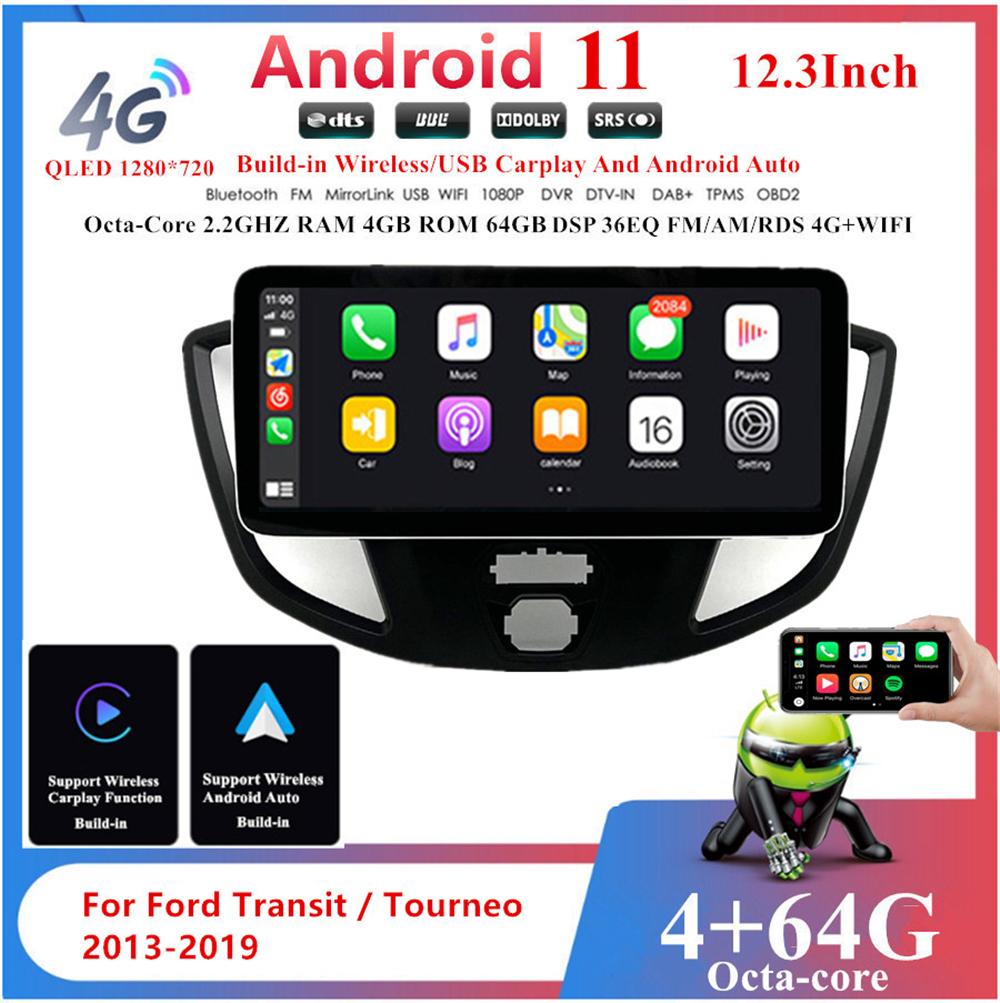 12.3'' Stereo Radio 4+64GB Head Unit For Ford Transit Tourneo 2013-2019 Carplay