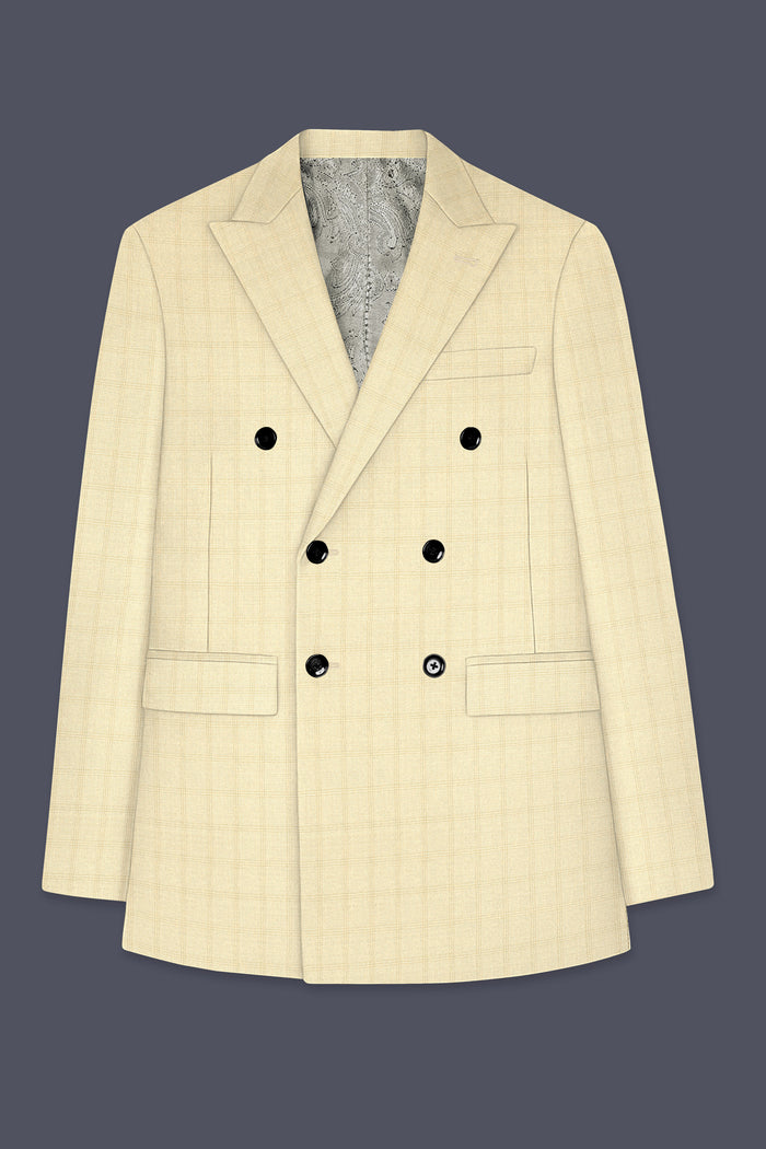 Спокойный коричневый с узором «клетка» двубортный блейзер 42