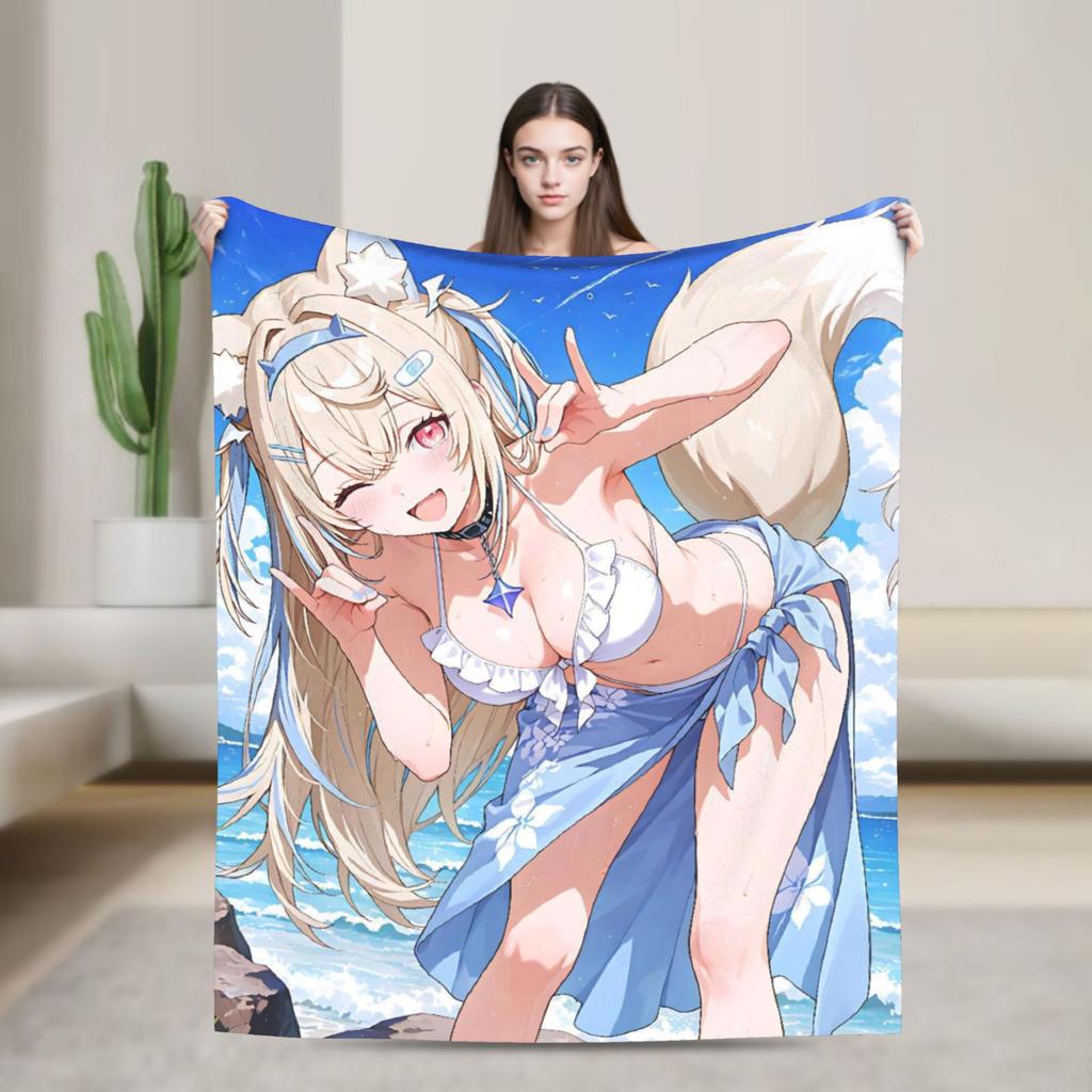 Super Warm Blanket Camping Sameko Saba VTuber Throw Blanket  Flannel Bedspread For Couch Bed Funny Sofa Bed Cover