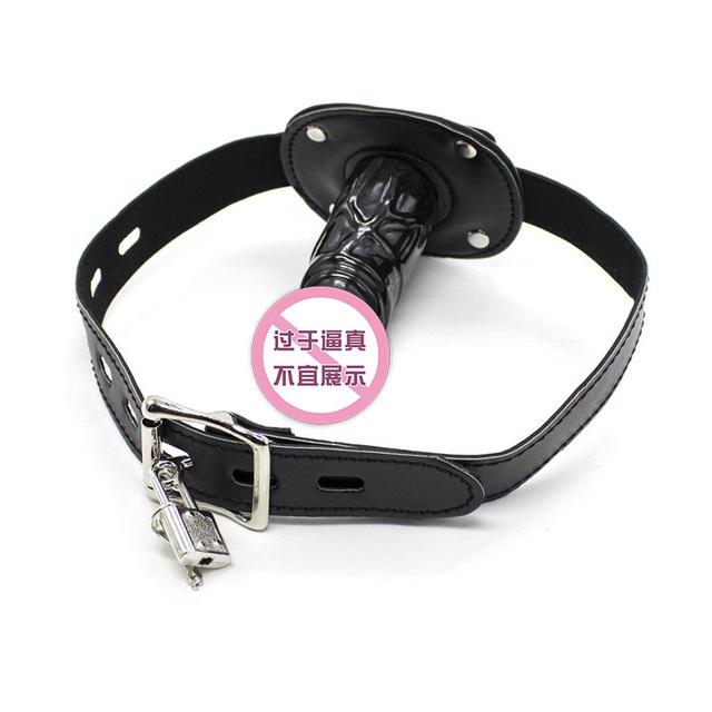 Leather Silicone Penis Mouth Ball Gag with Lock Fetish SM Bondage Restraints Oral Dildo Plug Harness for Couple Sex Game Sex Toy
