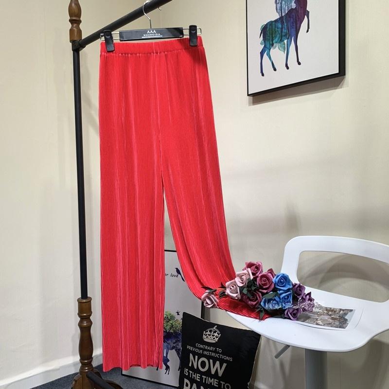 

Летние широкие брюки для женщин, повседневные эластичные модные свободные длинные плиссированные брюки с высокой талией One Size красный