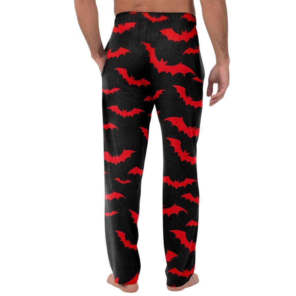 Men's Knitted Halloween Print Pocket Casual Pants Pajama Pants