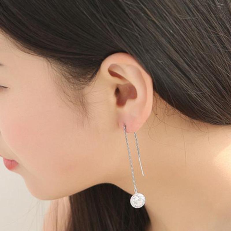 Stainless Steel Dangling Earrings with Large Cubic Zirconia Stones