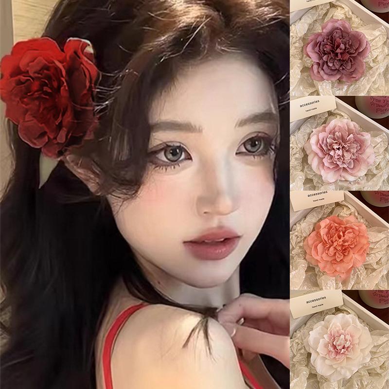French Retro Peony Hair Clip Romantic Flowers Side Clip Duckbill Clip Hair Pin Woman Headwear Barrette Bridal Headdress