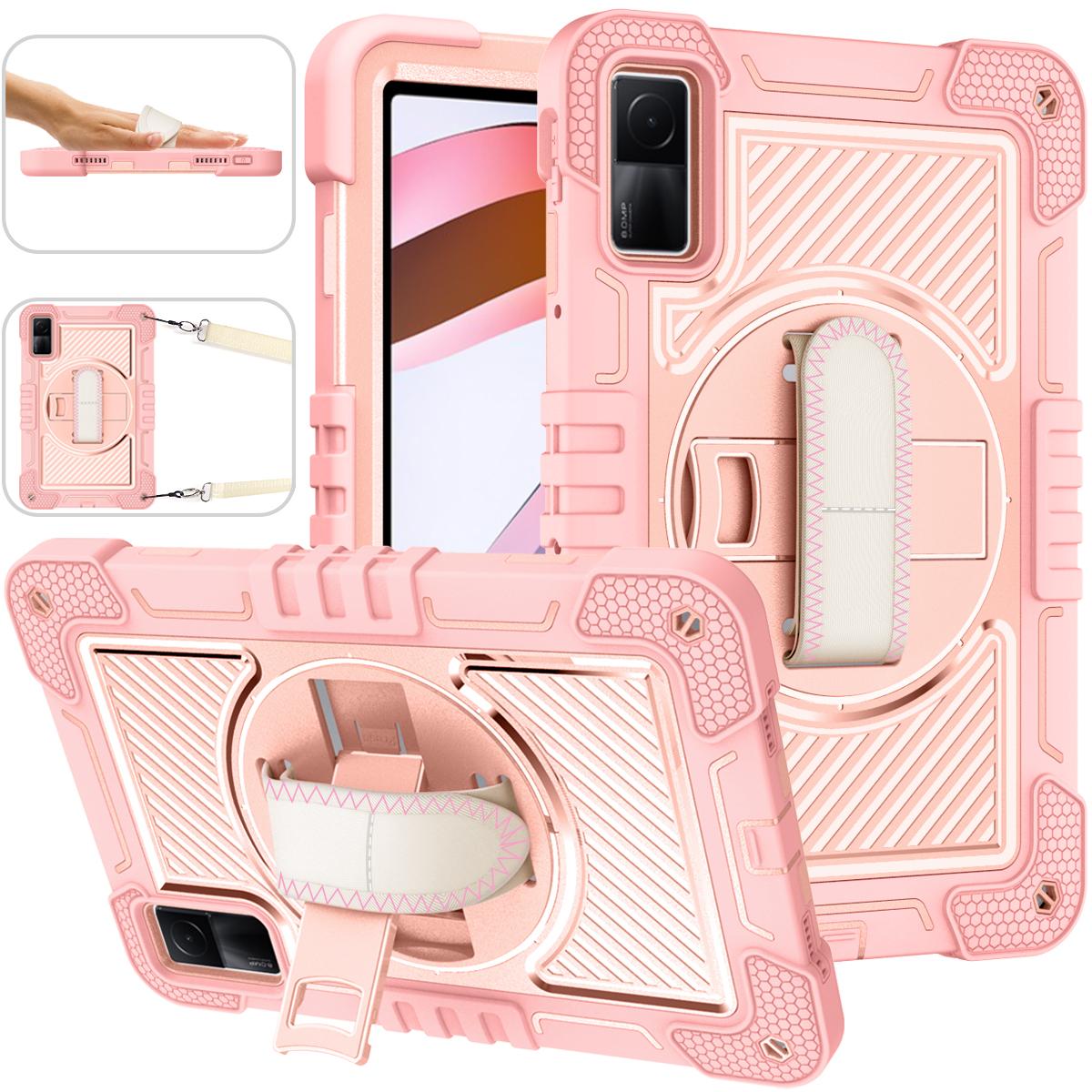 

360 Rotating Stand Hybrid Case For Redmi Pad SE 2023 11 Model 23073RPBFG Silicone-PC Armor Cover With Shoulder Strap & Pen Slot Redmi Pad SE 2023 розового золота