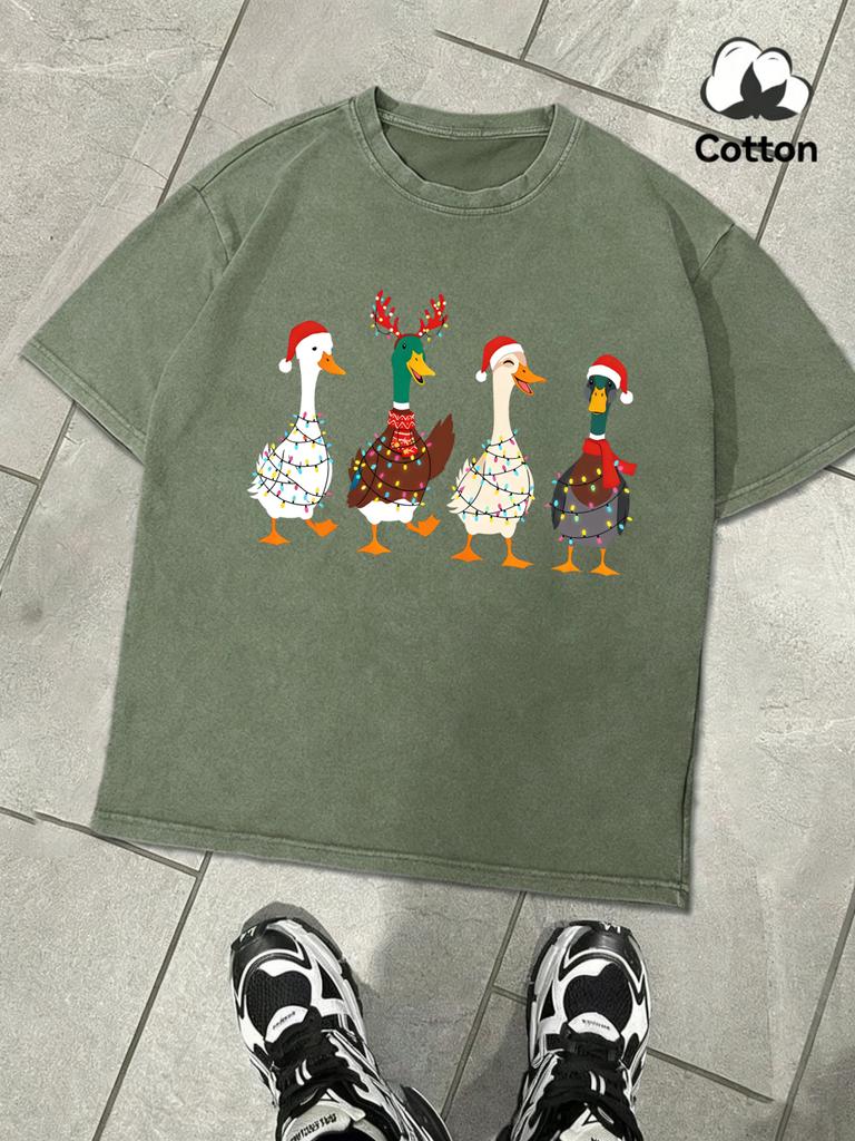 Ducks Full Of Festive Atmosphere Design Men Washed TShirts Summer Soft Cotton Tee Casual ONeck Clothing Street Short Sleeve