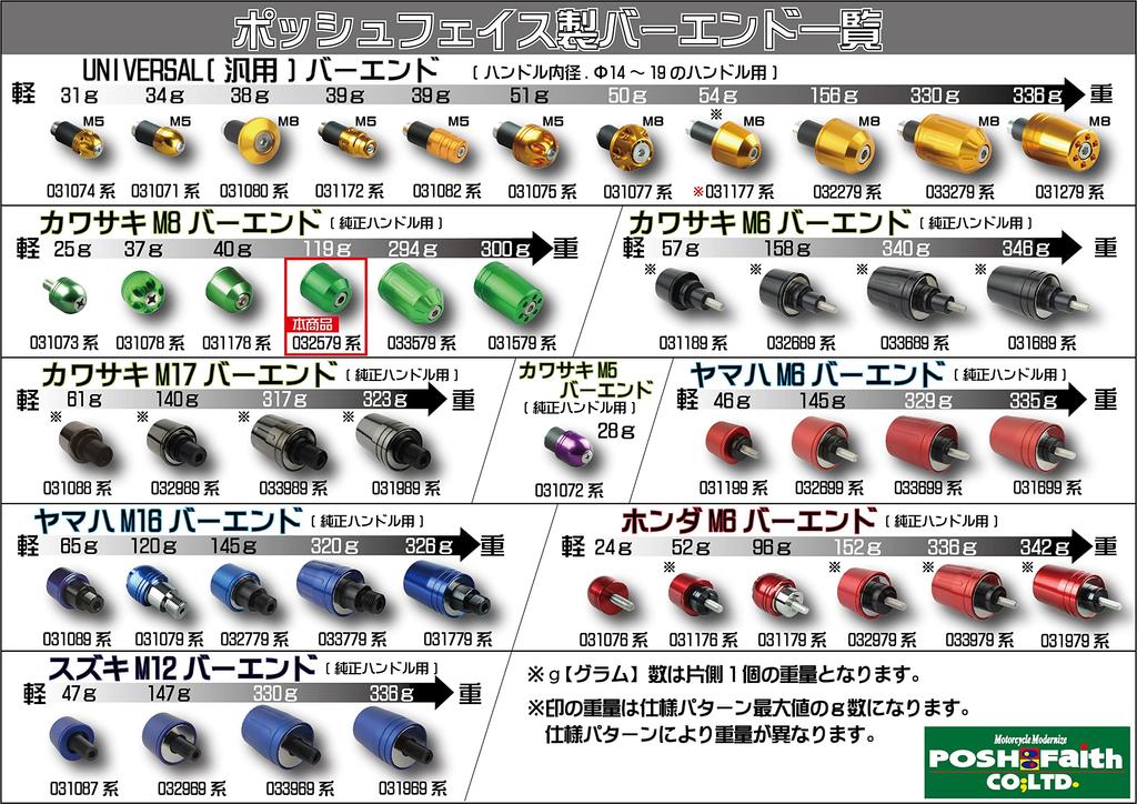 POSH FAITH Motorcycle Supplies Handlebar End Middle Weight Bar End Kawasaki Genuine Handle M8 Type ZRX1200DAEG and Others Plated Bar End Cap