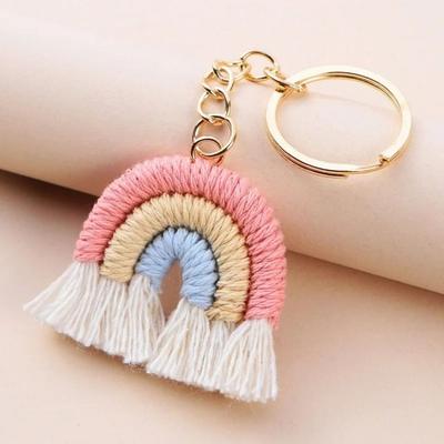 Tassels Pendant Handmade Woven  Key Ring Fashion Knitted Rainbow Keychain  Gifts