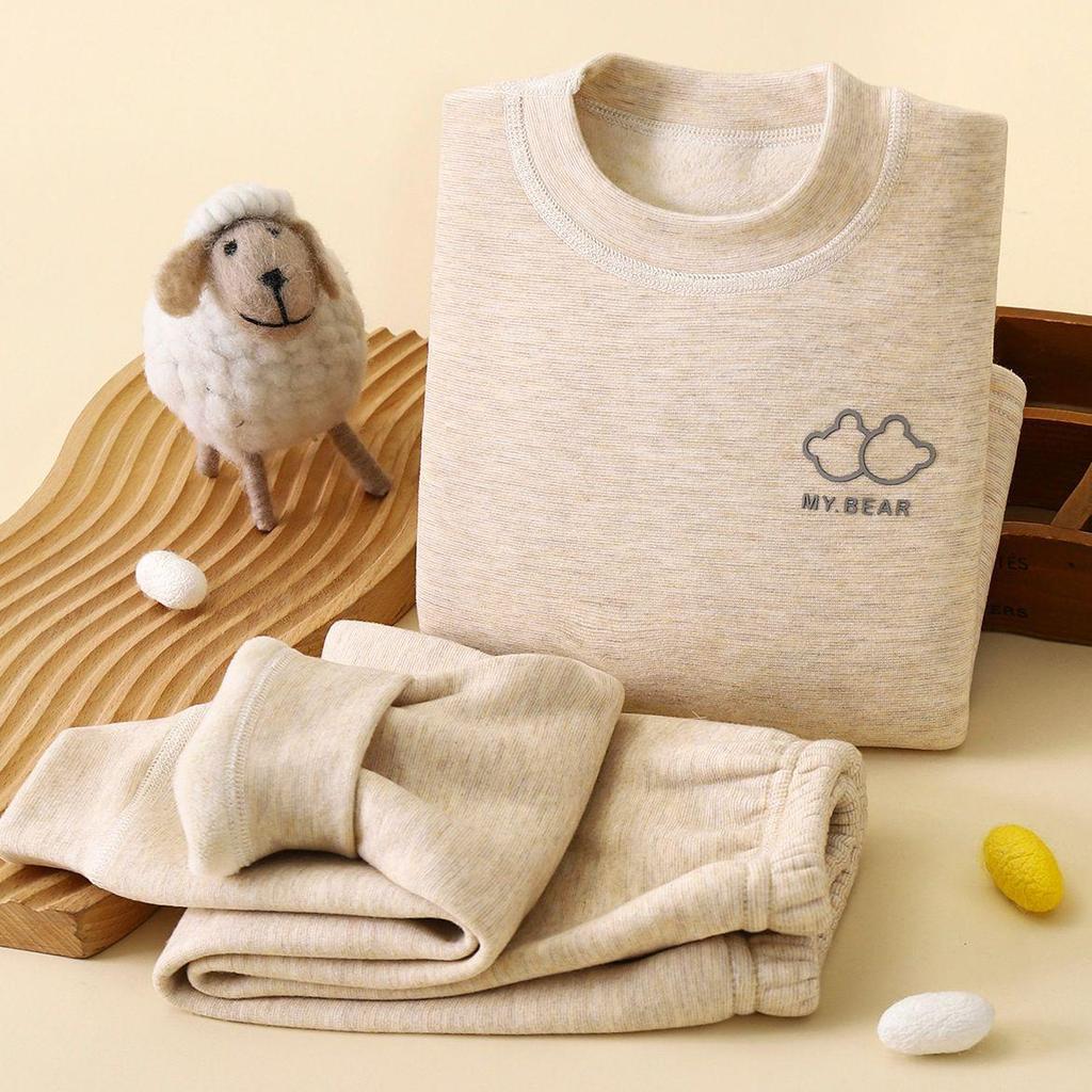 Koala Fleece Seamless Kids' Warm Suit: Brushed Thick Underwear for Autumn & Winter