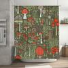 Green Mushroom Bath Mat Creative Mushroom Shower Curtain with Leaf Design for Bathroom Decor in Green Red Colors |