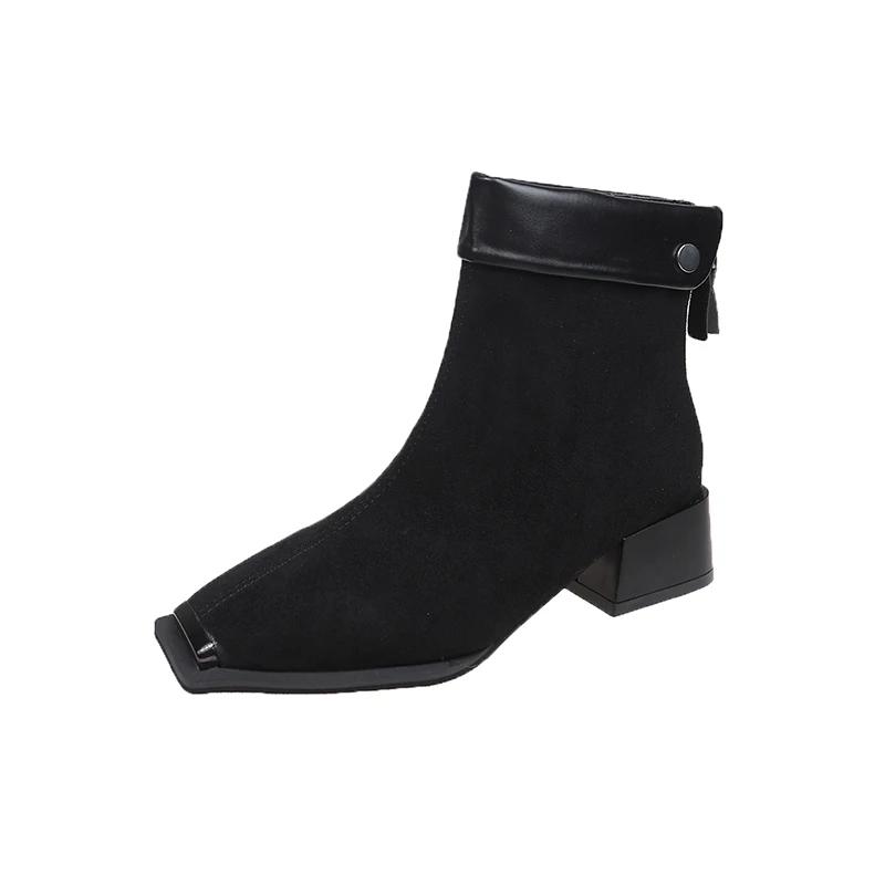 

Модные женские ботинки 2024 года в корейском стиле, модные женские ботильоны с квадратным носком, повседневная модная обувь с леопардовым принтом, Botas De Mujer 40 чёрный