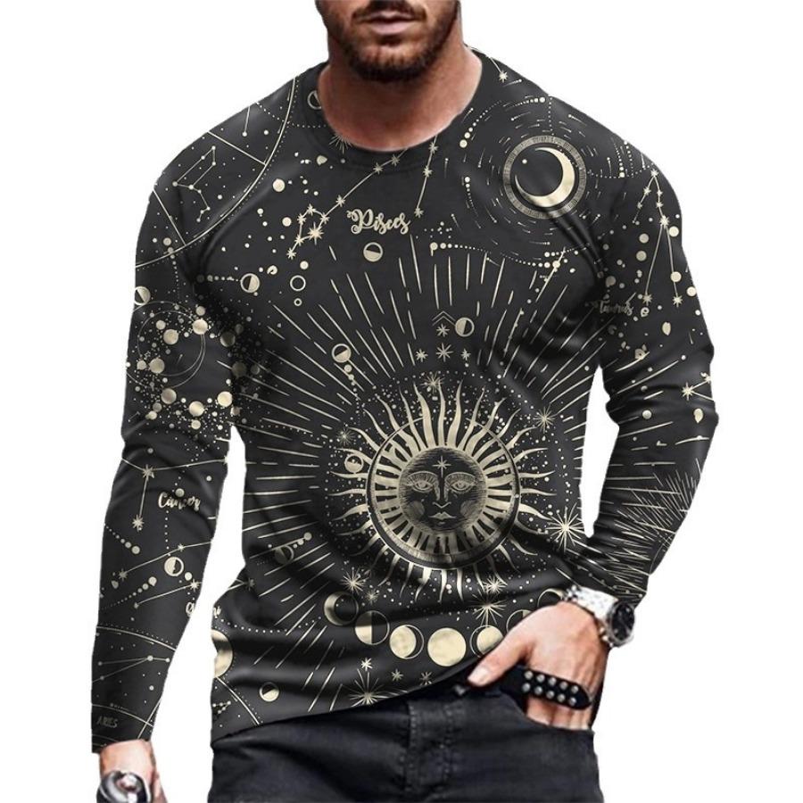3d Print Pattern T Shirts Spring Autumn Round Neck Long Sleeve Top Men's Plus Size Sport Wear Plus Size Vintage T Shirt