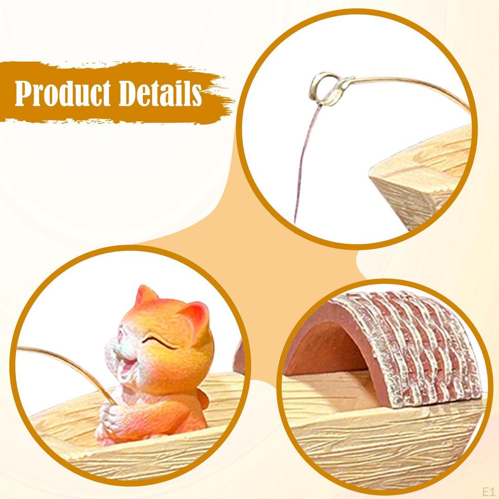 Cat Fishing Figurine Kitten Sculpture Aquarium Fish Tanks Creative Animal Figure Resin Statue for