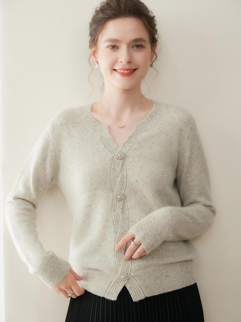 Autumn/Winter Women's Cashmere Cardigan - Single-Breasted, Round Neck Outerwear, Loose Fit
