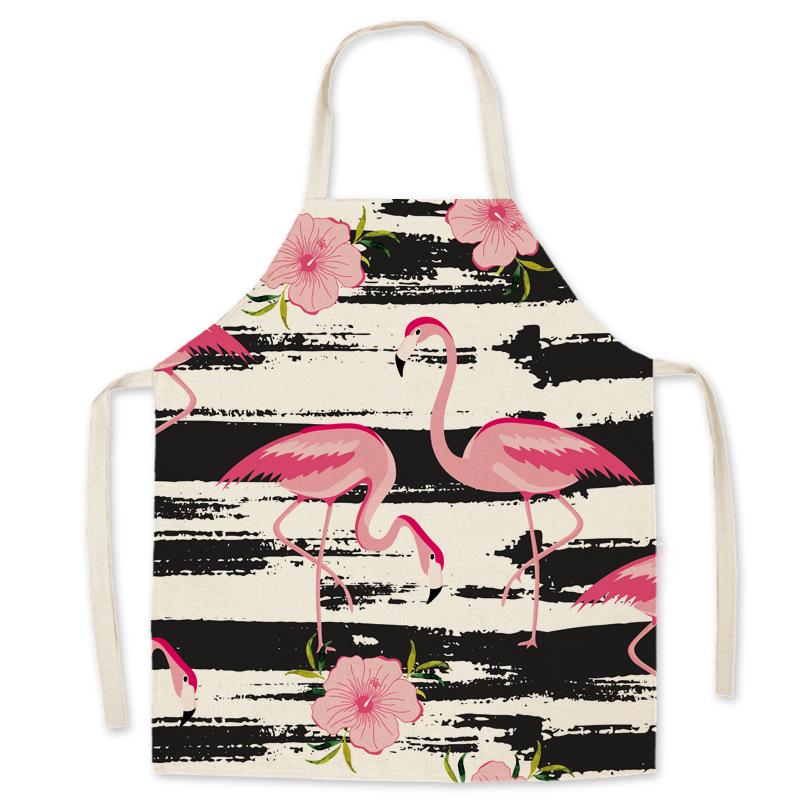 Adult & Child Flamingo Cartoon Faux Linen Apron - Ideal for Kitchen, Logo Work, and Advertising
