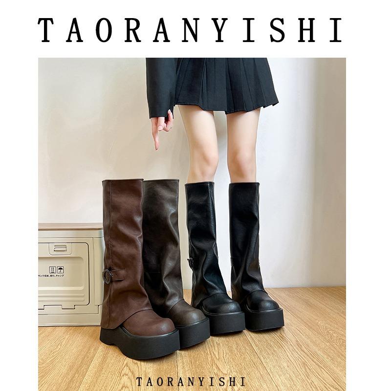 Pants boots, new in autumn and winter, but knee-length boots, thick-soled niche design, thin knight boots, small size.