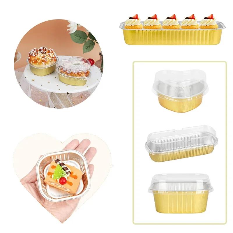Mini Cake Pans with Lids Aluminum Foil Baking Cups Disposable Paper Cups Kitchen Brownie Pudding Dessert Muffin Cup Holders
