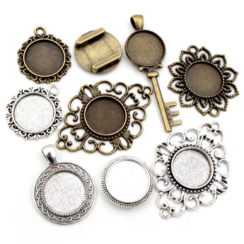 10pcs 18mm Inner Size Alloy Pendant Cabochons Blank Base Setting Bezel Tray DIY Jewelry Making Accessories Findings for Necklace