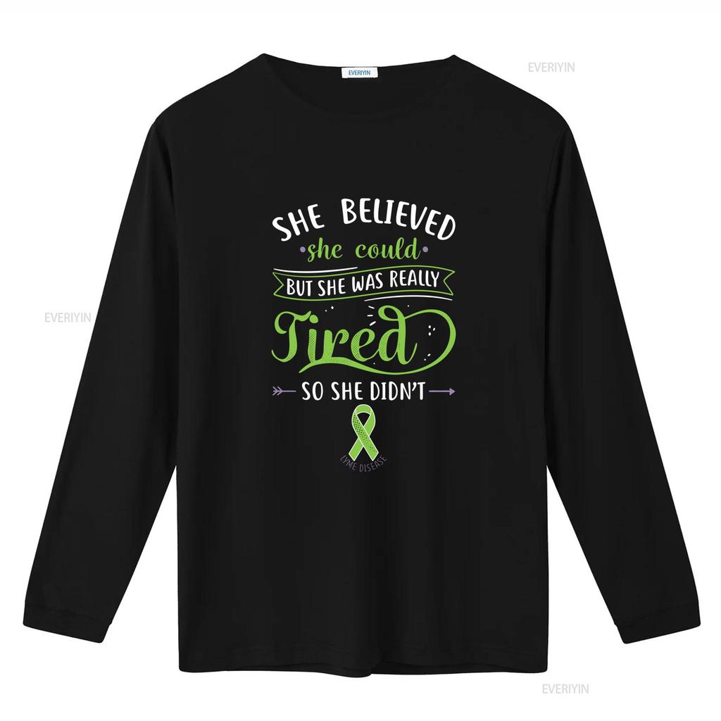 Lyme Disease T Shirt Women Invisible Chronic Illness Ribbon Awareness Spoonie Spoon Theory Green She Believed Could But