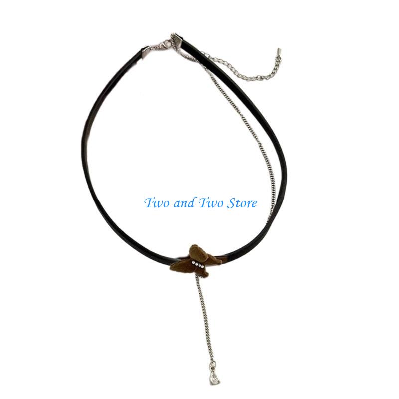 HX6F Gothic Bowknot Choker Elegant White Imitation Pearls Beaded Necklaces for Women