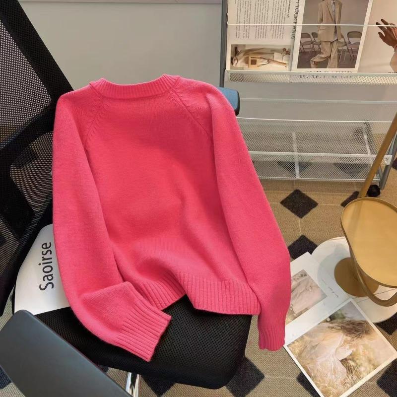 Echter Bär gestickter Strickpullover Oberbekleidung Damen Herbst und Winter Rundhals Pullover Lockerer Fauler Stil Woll-Oberteil