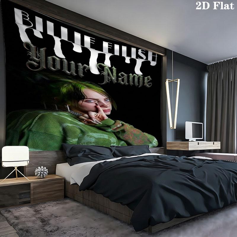 Arazzo da Parete con Nome Personalizzato Billie Eilish Appeso Estetico alla Parete Coperta in Tessuto Stampato Arazzi Decorativi per Camera da Letto Soggiorno Decorazioni per la Casa