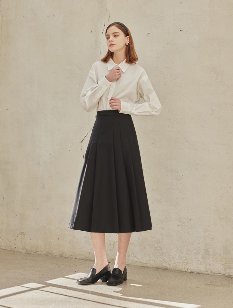 A.RIFF Aba Pleats Long Skirt_Black