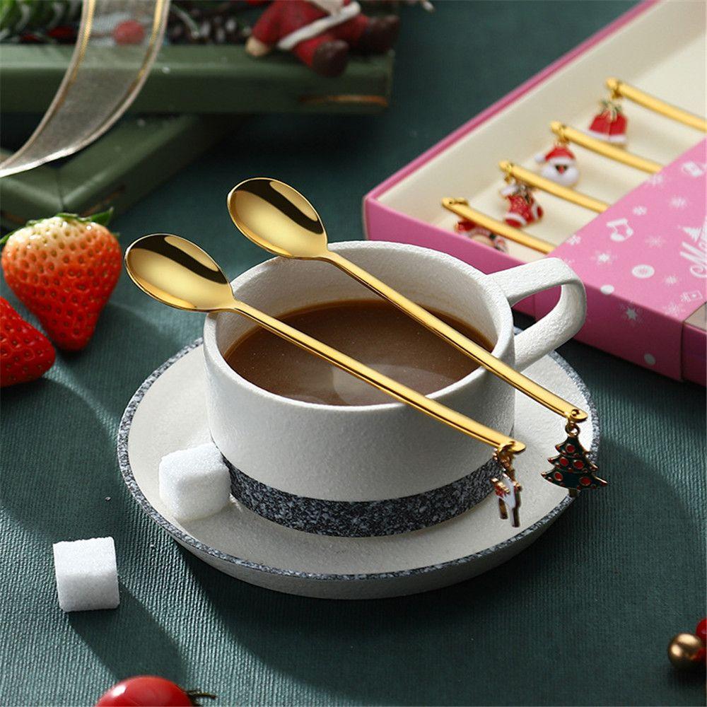 Kitchen Xmas Gifts Christmas Table Ornament Tableware Stainless Steel Coffee Spoon