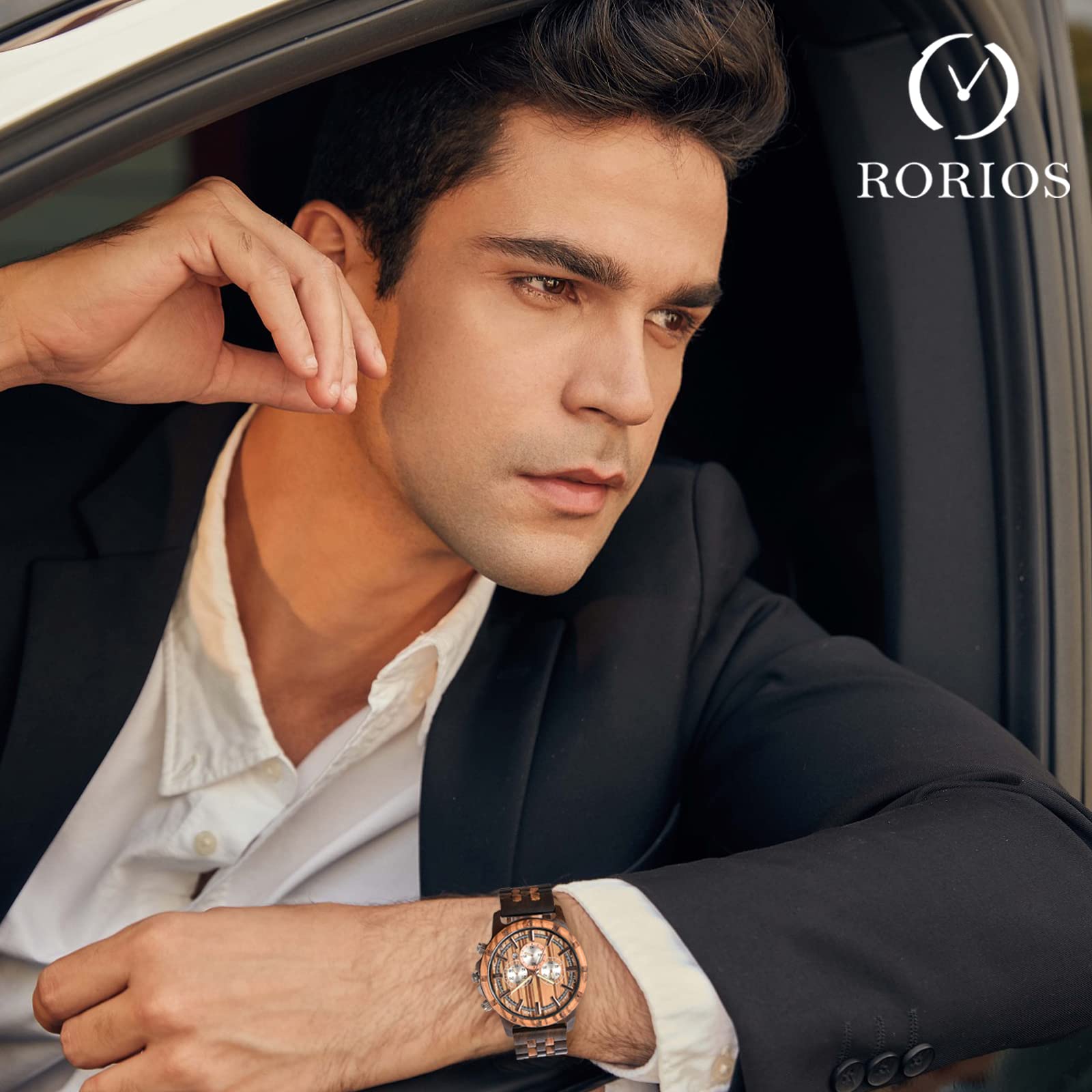 RORIOS Wooden Watch for Date Quartz Luminous Day Ebony C Men