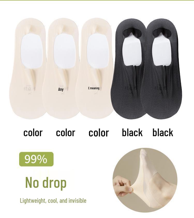 Women's Ultra-Thin Low-Cut No-Show Boat Socks - Pure Cotton Bottom, Silicone Non-Slip, Breathable Mesh, Invisible Ice Silk.