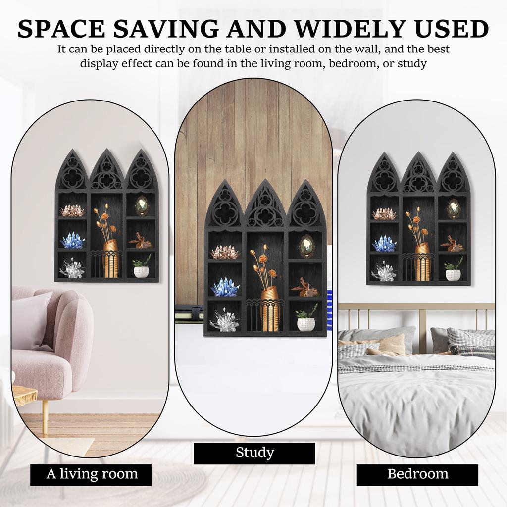 Wall Mounted Crystal Display Shelf Wooden Floating Shelves Gothic Bohemian Crystal Wall Holders for Home Living Room Decorative