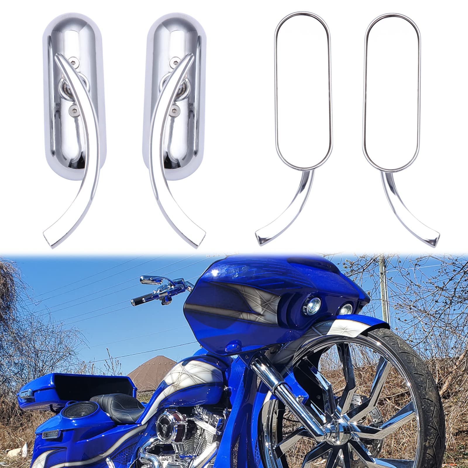 

Left and Right Set Harley M8 M10 Motorcycle Mirror, Oval, Chrome, Honda, Suzuki, Kawasaki, 11cm x 3.6cm серебряный
