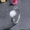 Silver Ring  6.5mm Moonstone Retro Silver Ring Boutique  Women Valentine's Day Birthday Anniversary Gift
