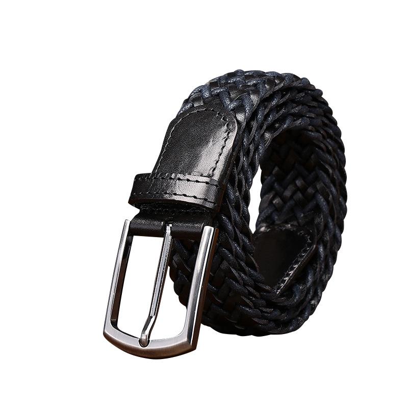 3.5Cm Woven Belt Men'S Genuine Leather Handwoven Pin Buckle Belt Pure Cowhide Fashion Casual Couple Belt Women