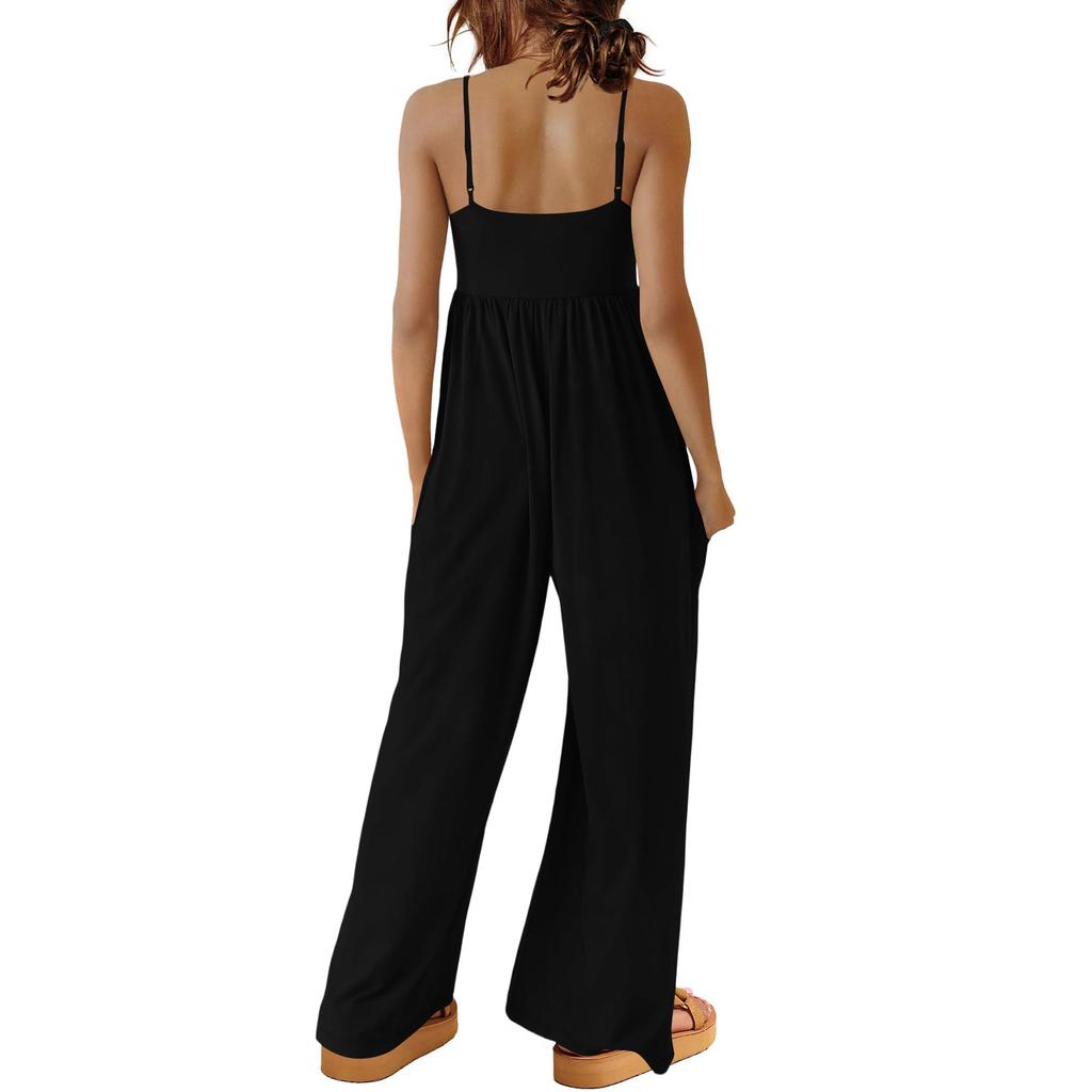 Women's Loose Casual Camisole Sleeveless Square Neck Slim Fit Wide Leg Jumpsuit Jumpsuit