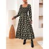 Women's Fashion Print One-line Collar Long-sleeved Dress