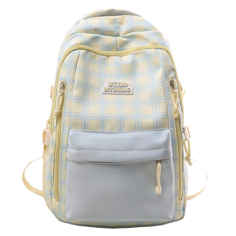 Trendy Plaid Nylon Backpack – Stylish & Durable School Bag for Women, Men, and Teens