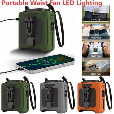 Waist Clip Fan Portable Mini Hanging Neck Fan USB Rechargeable Small Outdoor Travel Camping Waist Fan with Power Bank LED Light