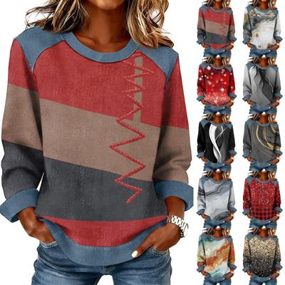 Sudadera Casual con Cuello de Mezclilla y Costuras Patchwork para Mujer, Camisas de Manga Larga