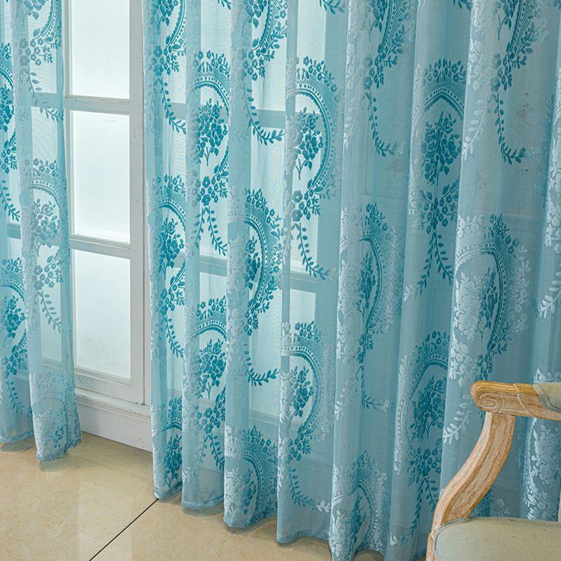 1pc Embroidery Beige Tulle Curtains for Living Room Blue Elegant Floral Voile Window Sheer Fabric Bedroom Curtains Drapes Home Decor