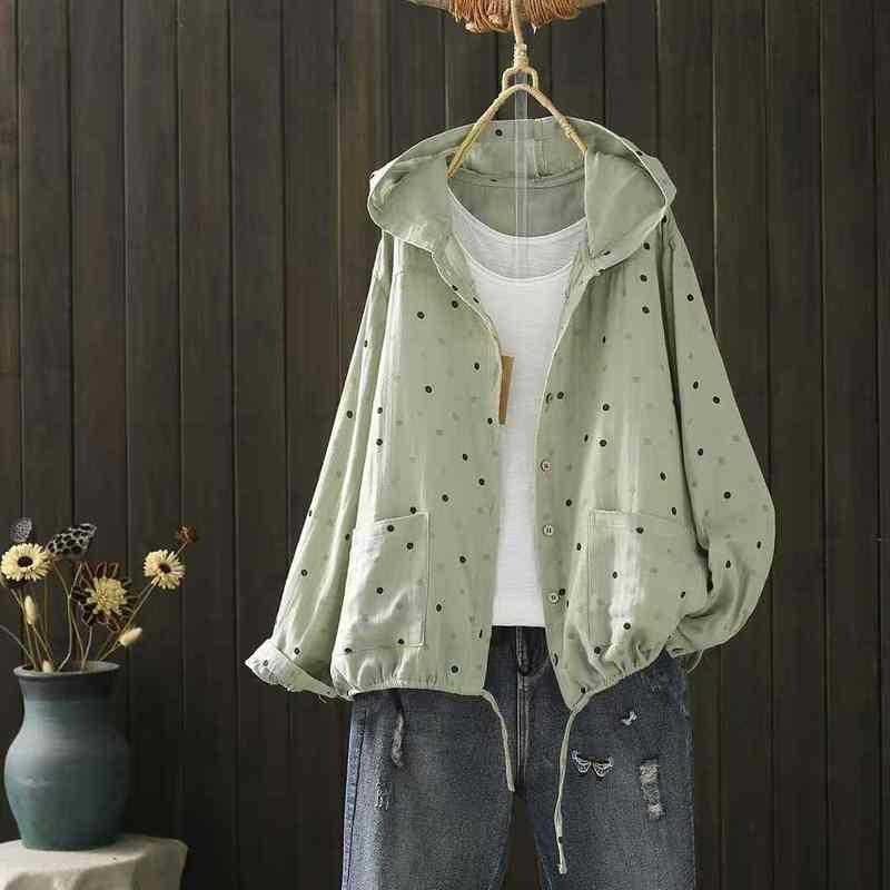 

Весенний кардиган с капюшоном на пуговицах с принтом в горошек женский One size зелёный