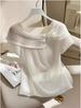Plus Size Women's Pleated Slimming Round Neck T-shirt with Short Sleeves