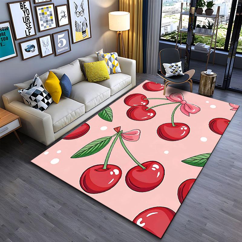 Pink Cherry Pattern Carpet suitable as a non-slip mat for the living room or bedroom sofa