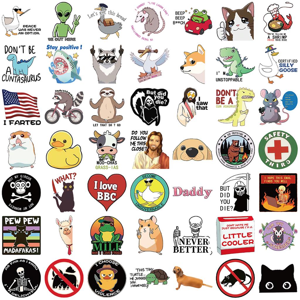 50PCS Adult Fun Stickers Painted Graffiti Text Animal Logo Cup Laptop Cell Phone Luggage Decoration Waterproof Stickers